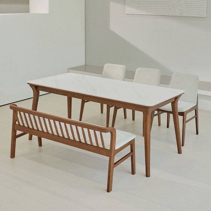 루나 포세린 세라믹 원목 6인 식탁세트 1800 의자등받이벤치형 IKLN2D