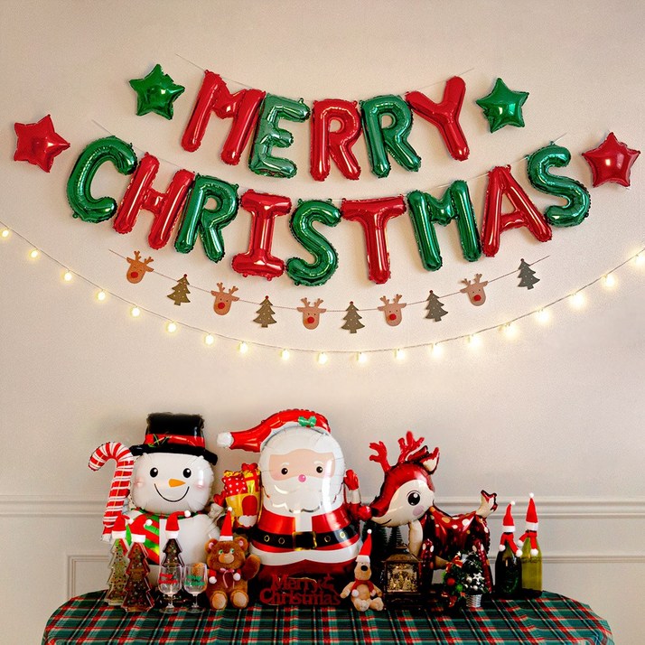 파티몬 크리스마스 풍선 파티 알파벳 이니셜 메리 산타 눈사람 루돌프 트리 장식