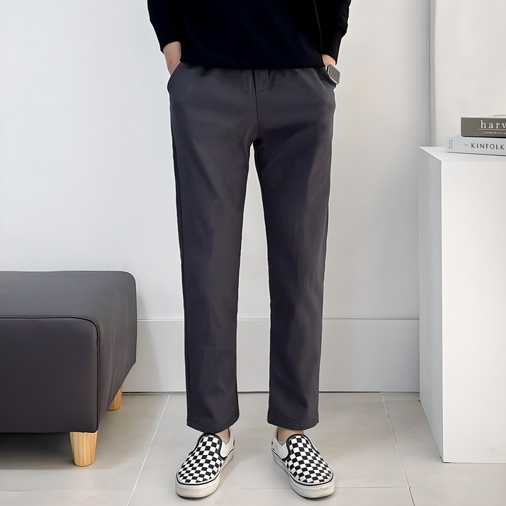 맨즈에버 따뜻한 겨울 융털 기모 남자 스판 바지 밴딩 팬츠