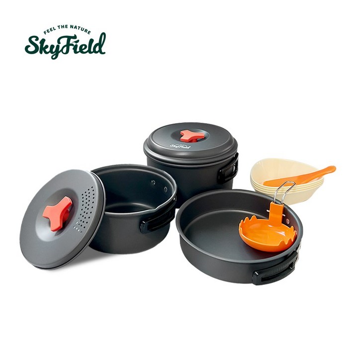 스카이필드 퓨어 경질 코펠 3~4인용(국산) SF-PT-015 / 캠핑 세트 식기도구 그릇 쿡웨어 백패킹 식기 냄비 후라이팬