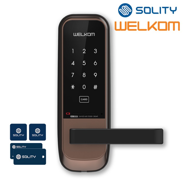 [전국설치] 웰콤 WL-205 목문용 무타공 카드키4개+번호키 백세트조절 무음모드 비상전원 방문손잡이 사무실 병원 나무문 판넬문 샷시문 패션문 솔리티 도어록 현관문 디지털도어락, 방문설치, WL-205