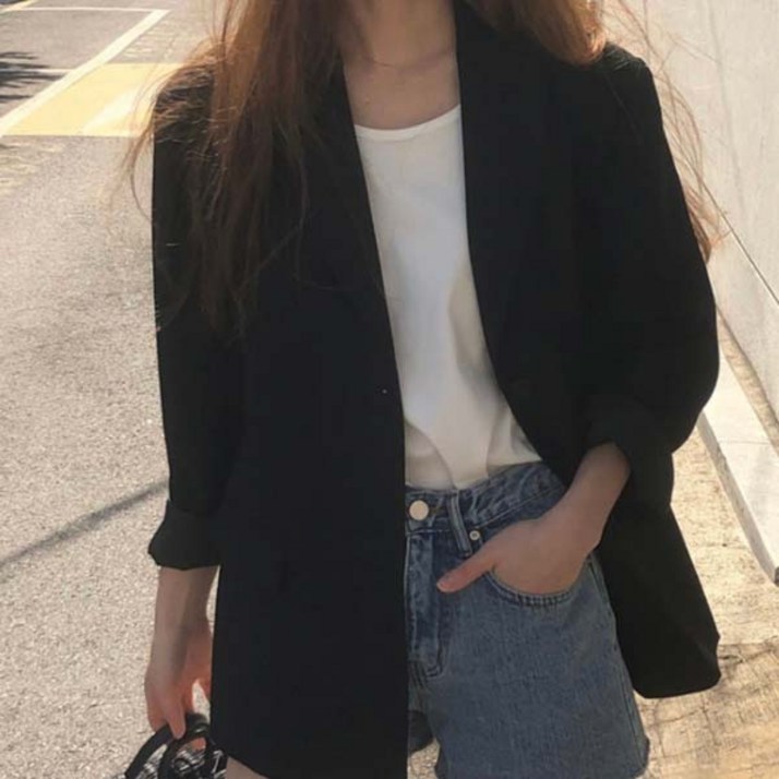 (자체제작)어텀 투버튼 루즈핏 하프 오버핏 테일러드 블레이저 싱글 가을 하객룩 여성 자켓