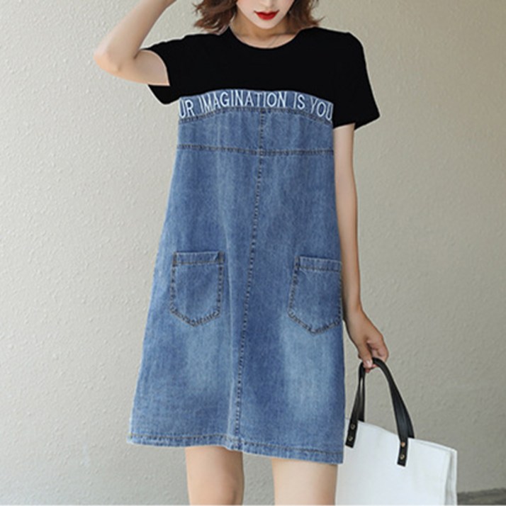 데일로엔 여성 여름 면 반팔 데님 원피스 데일로엔 여성 여름 면 반팔 데님 원피스