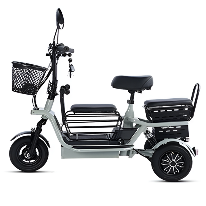 산타고 3인용 세발 전기 자전거 전동 스쿠터 삼륜 오토바이 노인 성인, 그린, 경량스틸