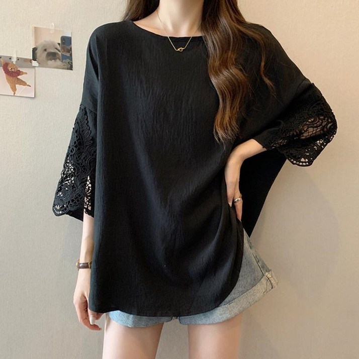 탑트레일 빅사이즈 레이스 포인트 7부 반팔티 편한옷 시원한옷