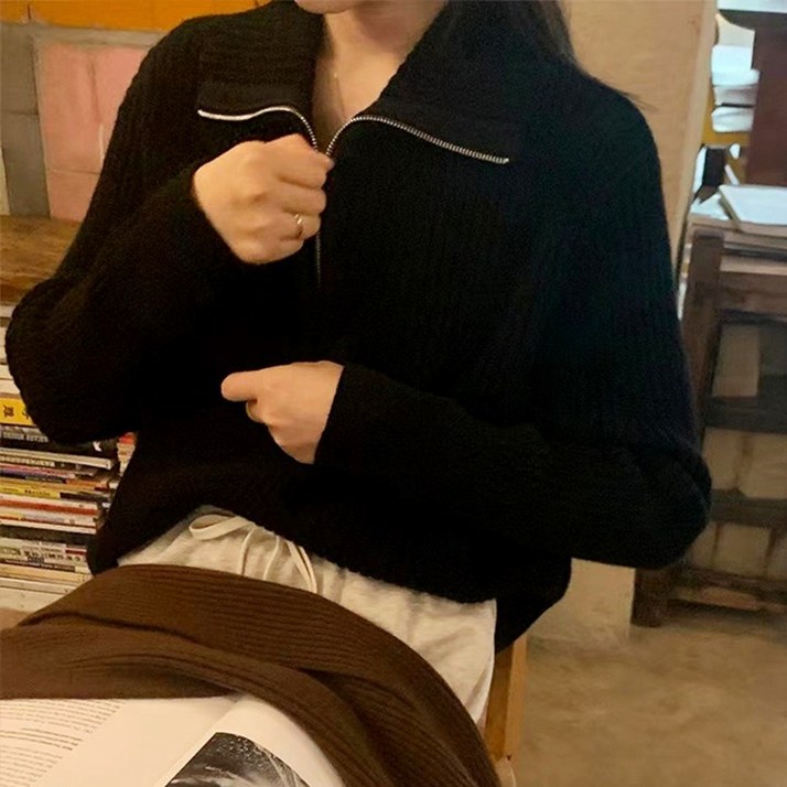 허니데일 반집업니트 데일리 골지니트 긴팔 터틀넥 허니데일 반집업니트 데일리 골지니트 긴팔 터틀넥