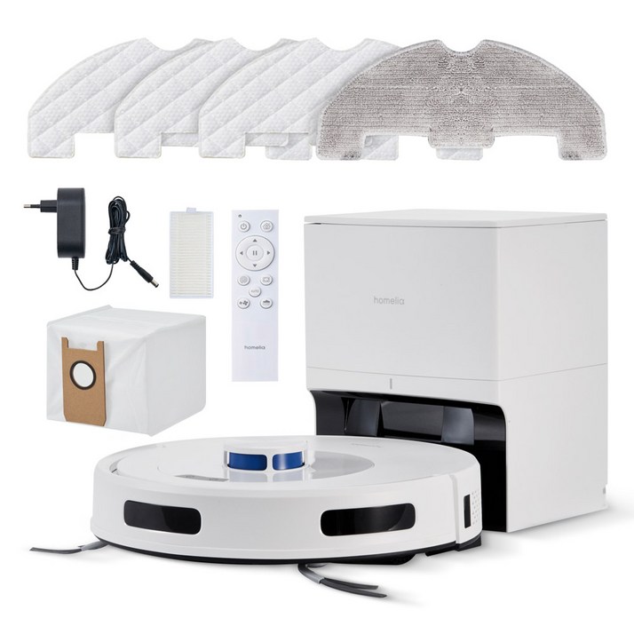 신제품 홈리아 로봇청소기 스마트 물걸레 청소 강력 흡입 자동충전, 화이트, 클린스테이션