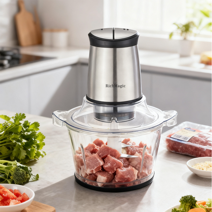 RichMagic 멀티 전동다지기 후드믹서 1.5L유리 다용도 고기 야채 다지기