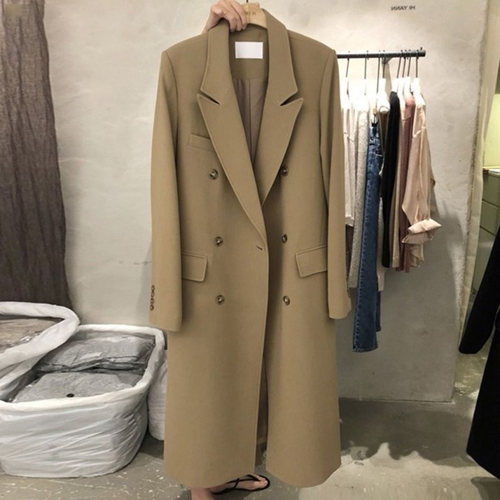 RUNYAYA 데일리 기본 빅카라 더블버튼 롱코트 정장 여성코트 빅사이즈 포켓 롱자켓 RUNYAYA 데일리 기본 빅카라 더블버튼 롱코트 정장 여성코트 빅사이즈 포켓 롱자켓