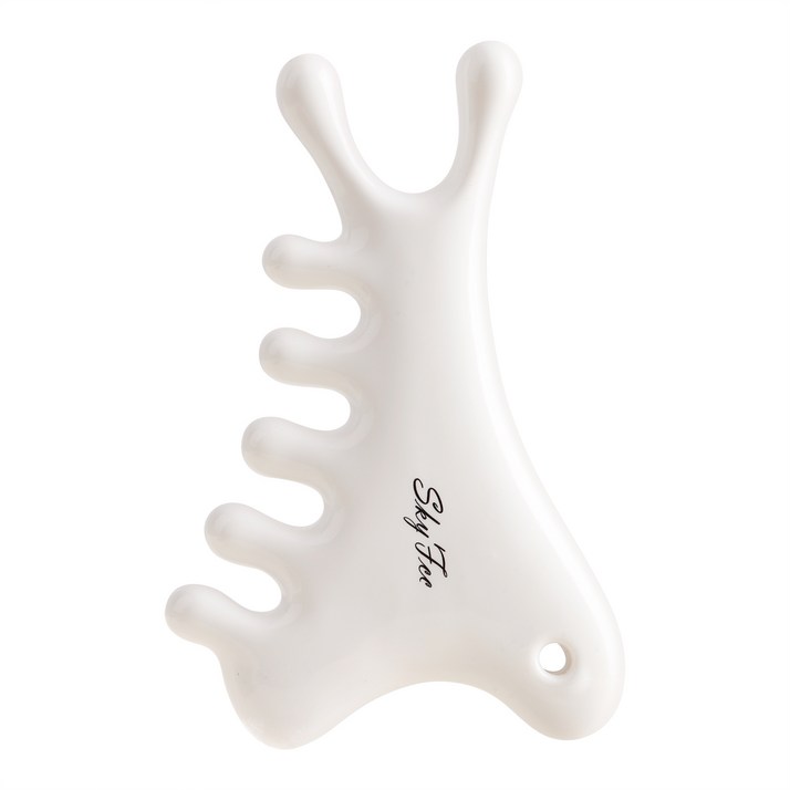 SKYFCC 얼굴 두피 괄사 마사지기 도자기 바디 승모근 페이스 괄사 세라믹, 화이트, 1개