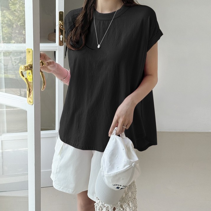 데일리앤 솔즈베리 훌 나시 A라인 플레어 캡소매 빅사이즈 루즈핏 77 티셔츠 무지 티