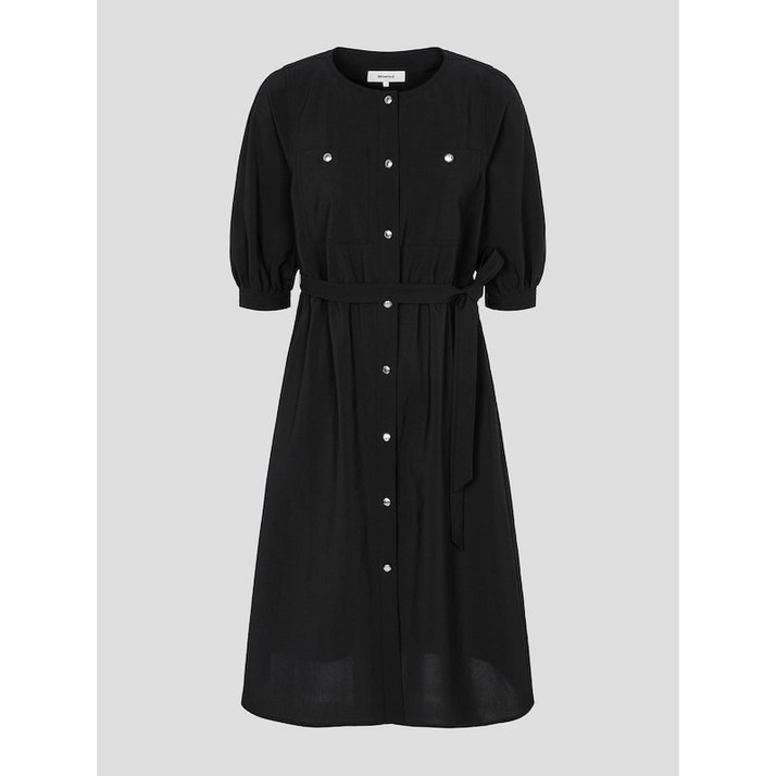 정품 빈폴 레이디스 원피스 리노스타 라운드넥 볼륨 - 블랙 하객룩