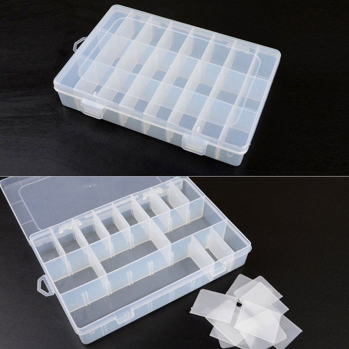 다이소 24 칸 칸막이 조절 플라스틱 뚜껑 투명 소품 통 수납함 수납 정리함 케이스 함 케이스 박스