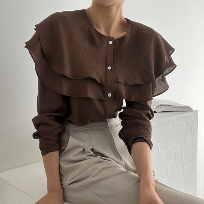 더블 케이프 프릴 러플카라 루즈핏 블라우스