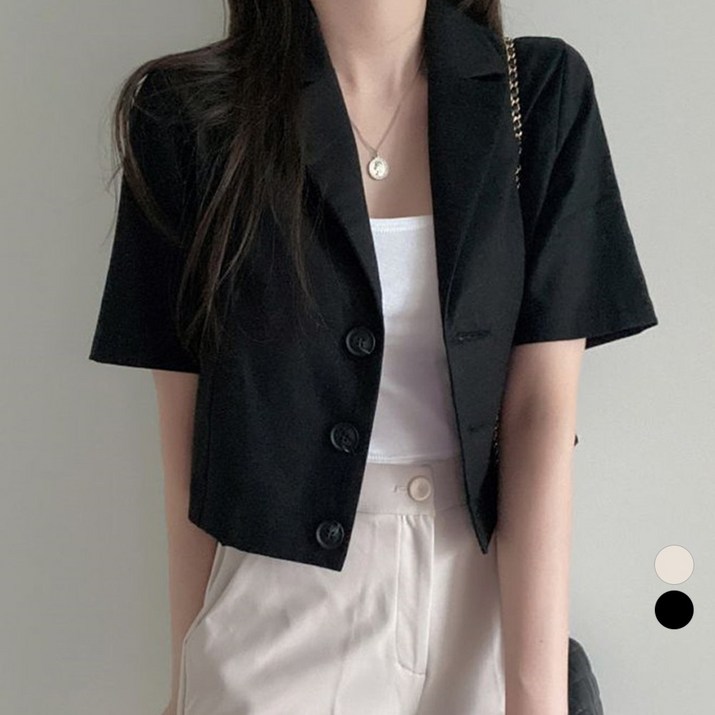 라라벨 여성용 자켓 베이직 카라넥 싱글 린넨 데일리 여름 반팔 자켓 라라벨 여성용 자켓 베이직 카라넥 싱글 린넨 데일리 여름 반팔 자켓