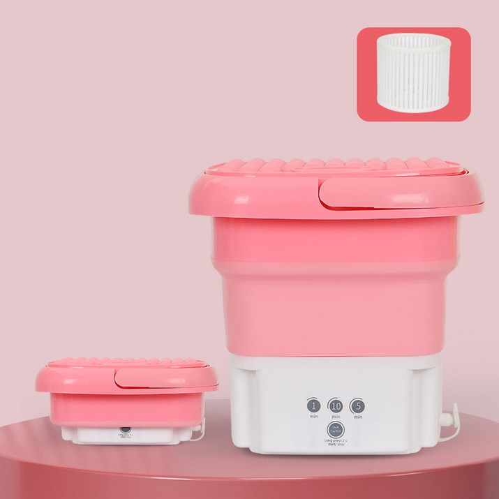 AIR 가정용 접이식 세탁기 작은 편리한 양동이 Eluting 통합 미니 속옷 양말 자동 청소 기계, 복숭아 핑크 - 쇼핑앤샵