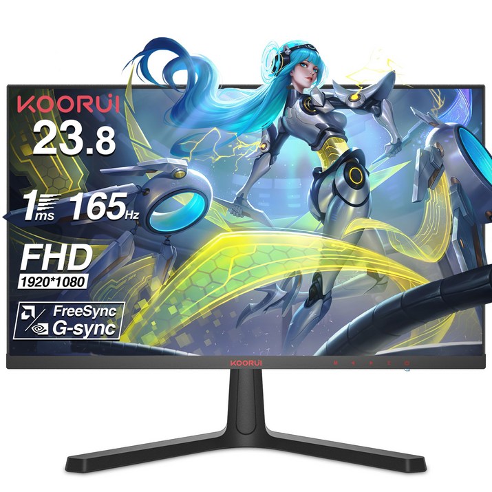 KOORUI 60.45cm FHD 게이밍 모니터 리얼 165Hz 1ms MPRT+프리싱크/G-sync 지원,24E4 블랙