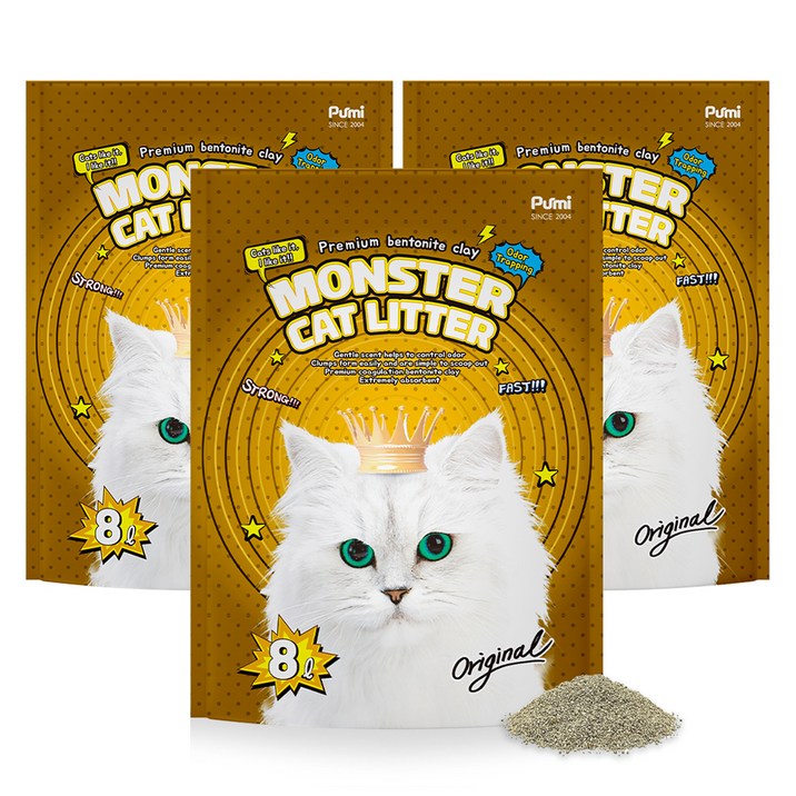 푸르미 고양이 몬스터 캣리터 벤토 나이트 모래, 8L, 3개, 오리지널
