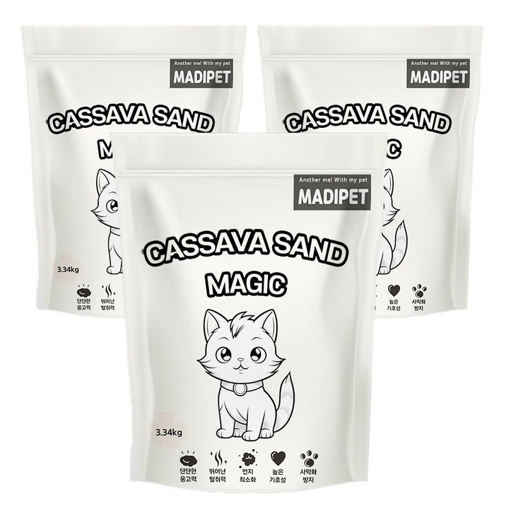 메디펫 고양이 카사바 모래, 10L, 3.34kg, 3개, 무향