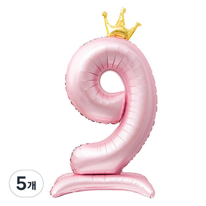 인블룸 대형 왕관 숫자 9 스탠드 파티풍선, 핑크, 5개