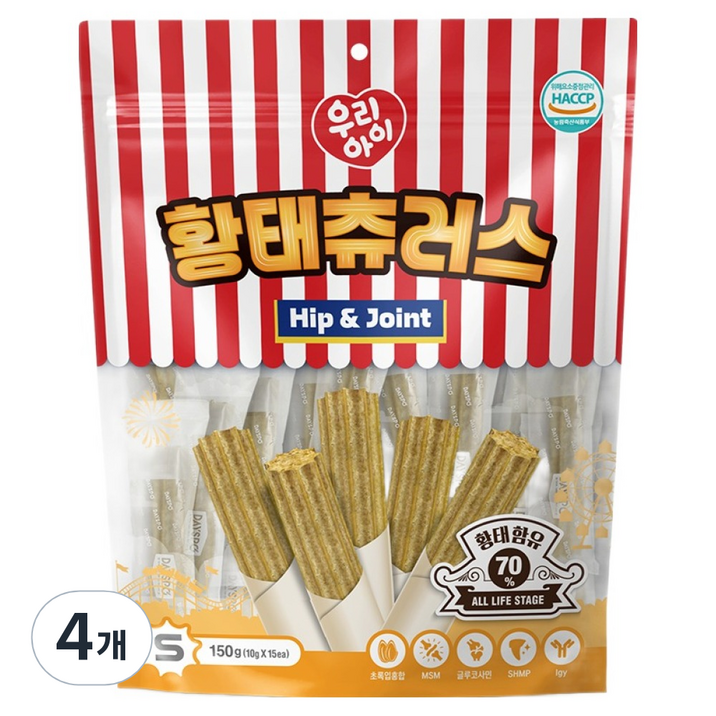 데이스포 강아지 우리아이 황태츄러스 S, 4개, 150g, 황태