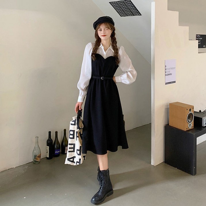 피어니스트 허리벨트 A라인 셔링 롱 원피스 빅사이즈 포함