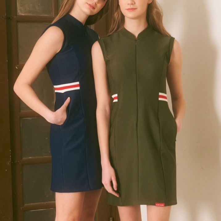 클랭클랑 여성골프웨어 NEW 로즈 골지 슬림 원피스