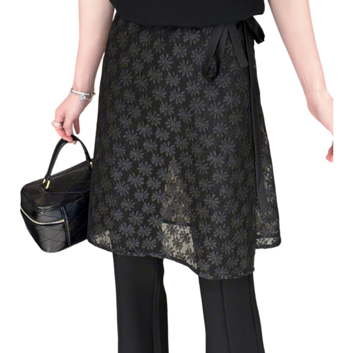 여성용 힙 커버 레깅스 치마 랩스커트 레이스 트리밍 A라인 스커트