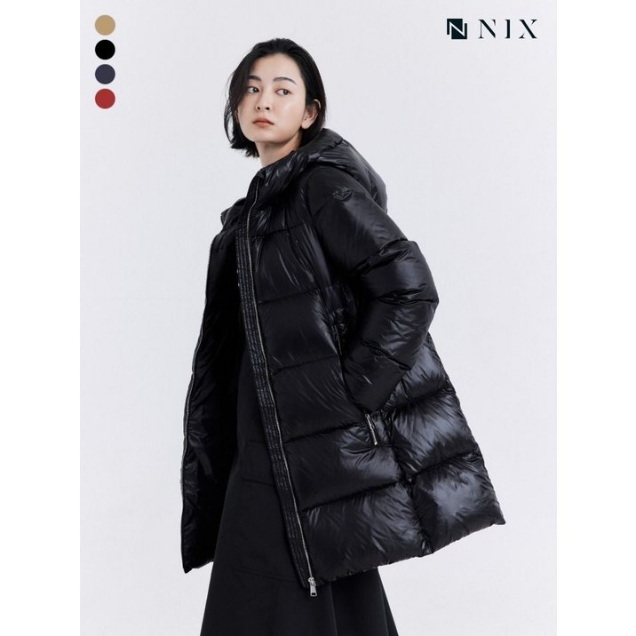패션플러스닉스NIX여 나일론 덕다운8020  지퍼포인트 후드 샤이니 에이라인 FNRWCUH509P