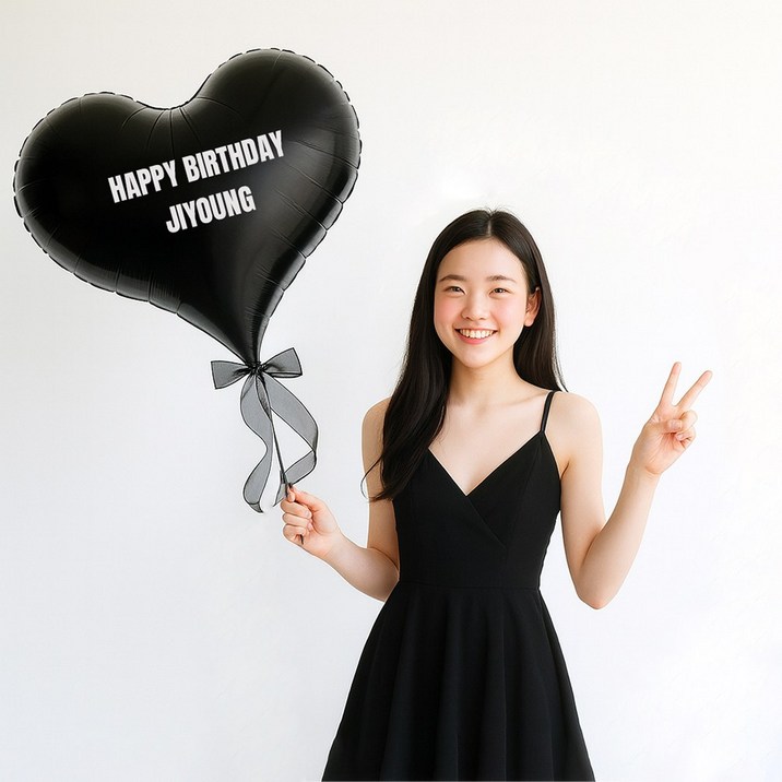 해피제이니 쁘띠 빅하트 프리레터링 호일풍선 파티세트(레터링시트지 3장 포함), 1세트, 블랙세트