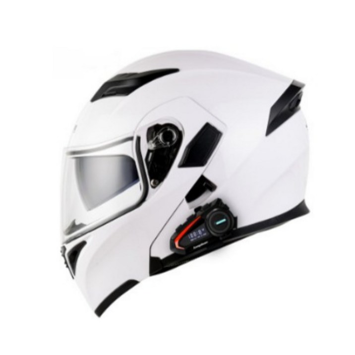 바이크헬멧 풀페이스 시스템 헬멧 경량 오토바이 스쿠터 바이크 하이바 클래식, 03.심플 화이트(블루투스 포함)