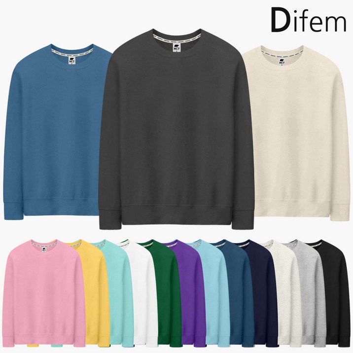 디프엠 S~3XL 빅사이즈 15컬러 헤비웨이트 3단쭈리 오버핏 맨투맨 시그니처라운드무지 남녀공용 티셔츠