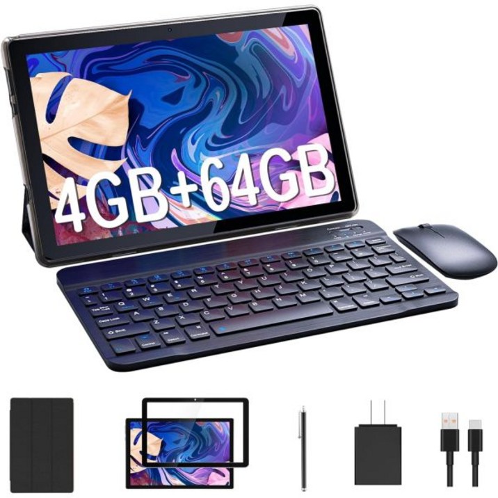 2024 최신 태블릿 Android 12 키보드 포함 2 in 1 10인치 4GB64GB512GB 확장 2.4G5GWiFi 6 듀얼 카메라 6000mAh BT GMS 게임 케이