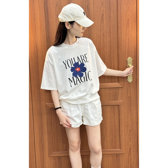 디아즈 여성용 꽃 프린팅 여름 맨투맨 반팔티