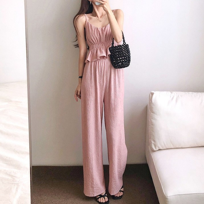 요시아나 당일발송 러블리무드 레이카 끈나시 탑 롱팬츠 투피스 세트 3컬러