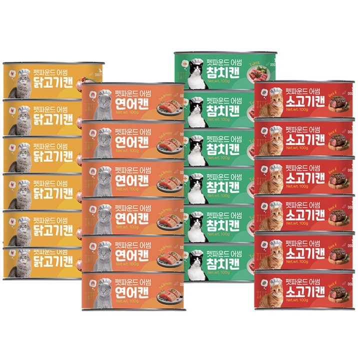 [펫파운드] 어썸 캔 고양이 습식간식 모음전, 24개, 100g, 4종콤보