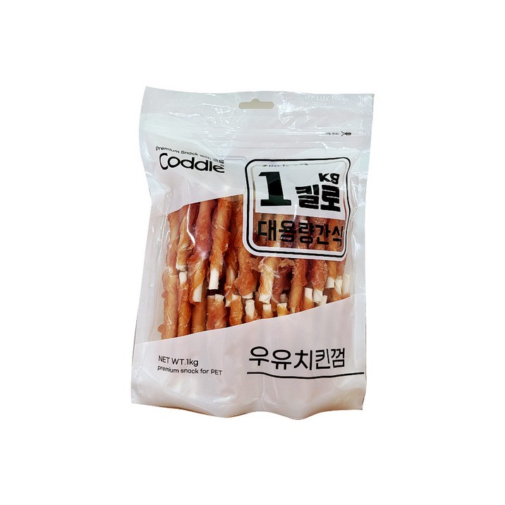 코들 대용량 실속형 강아지 사사미 져키 간식, 1개, 1kg, 우유치킨껌