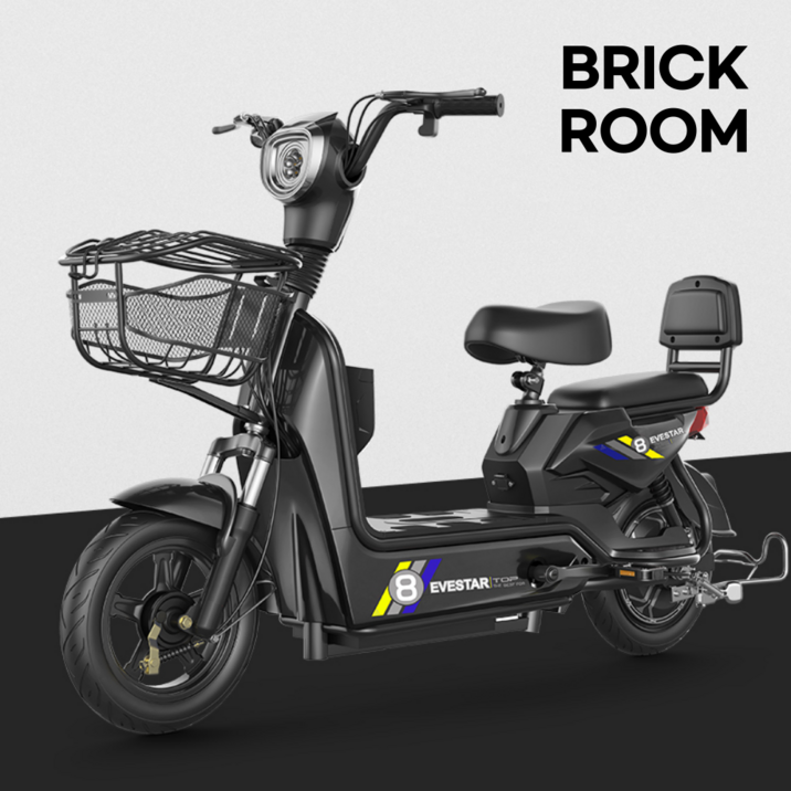 BRICKROOM 3세대 전기 스쿠터 자토바이 전동 출퇴근 자전거 2인용 팻바이크 오토바이, 블랙