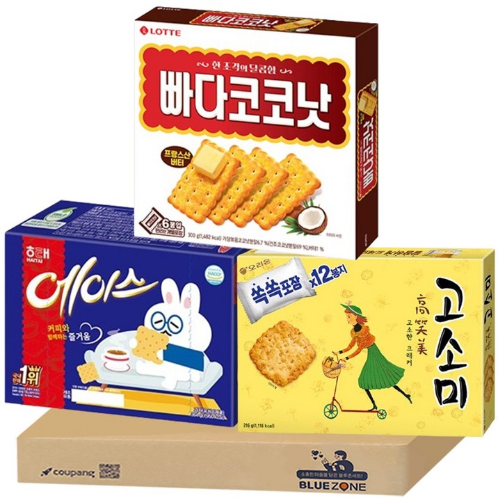 블루존 대용량 비스켓 과자 세트 고소미216g에이스364g빠다코코낫300g