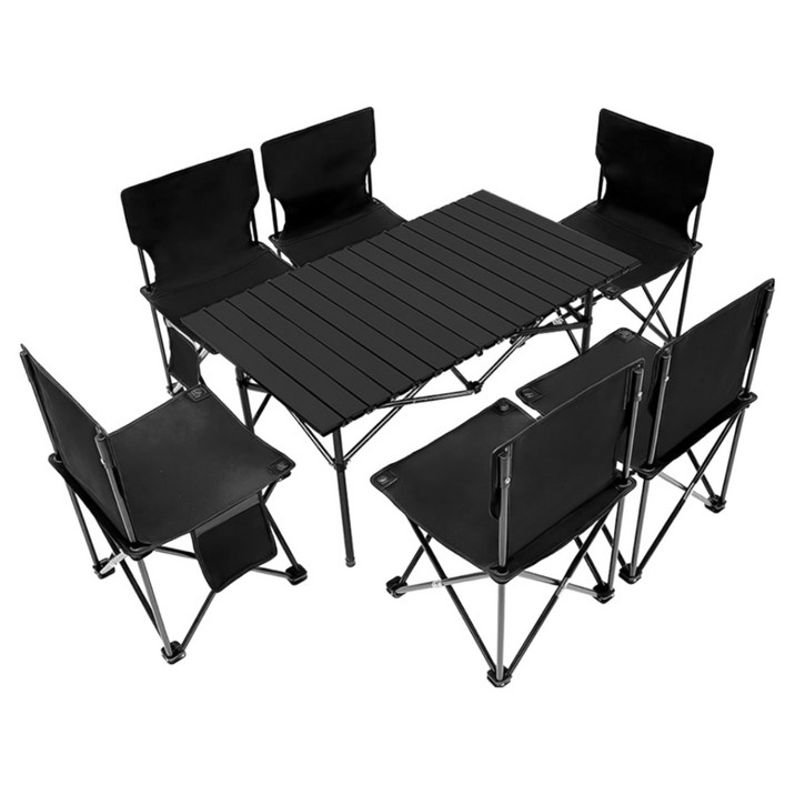 초경량 접이식 알루미늄 야외 테이블 의자 5종 세트  피크닉캠핑낚시바베큐용  조립 간편  수납가방 포함, 블랙.
