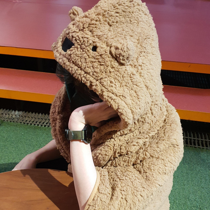 일상애착 후드 망토 양털 곰돌이 담요