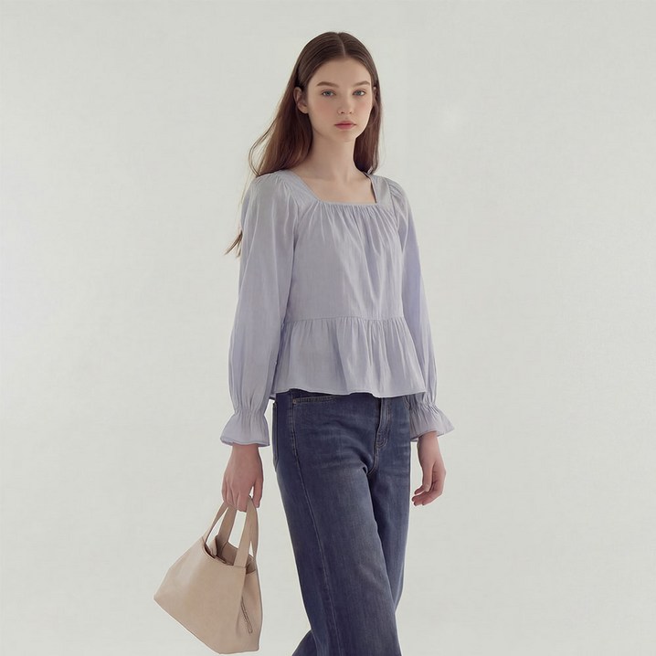 여성 루미 스퀘어넥 셔링 블라우스 긴팔 플레어 빅사이즈