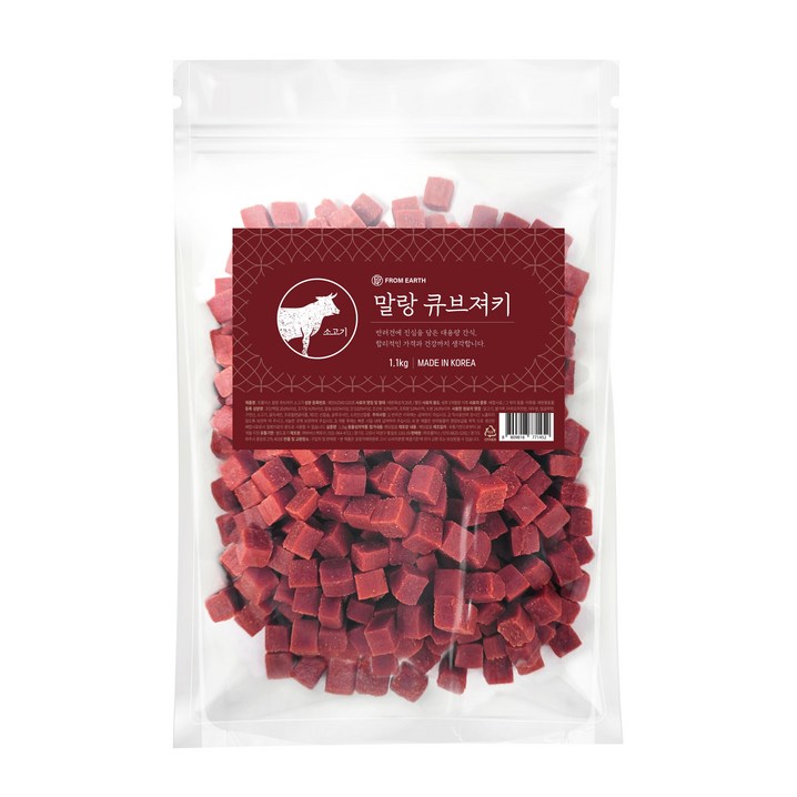 개기월식 말랑 큐브져키 소고기 1.1kg 강아지 노즈워크 대용량간식, 소고기, 1.1kg, 1개