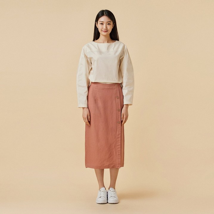 JAJU자주 여 리넨 버튼 스커트핑크 JAJU자주 여 리넨 버튼 스커트핑크