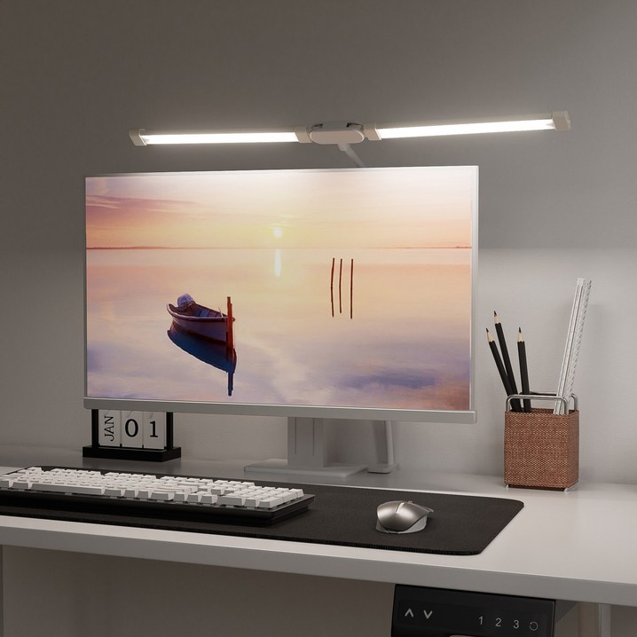 Bornoon LED 무선 와이드 안티 블루라이트 학습용 스탠드, 흰색