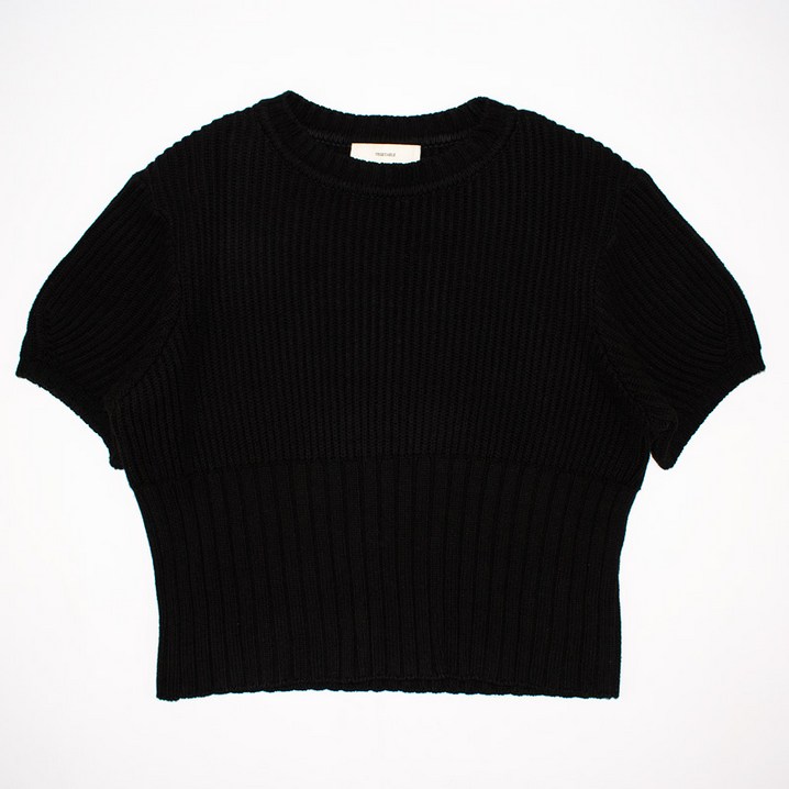 빈티지컴퍼니 VEGETABLE 블랙 면 라운드 니트티셔츠 스웨터 F 여성