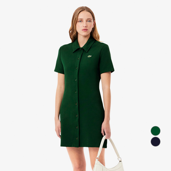 라코스테 여성용 이중지 피케 반팔 셔츠 드레스 EF6922-55G