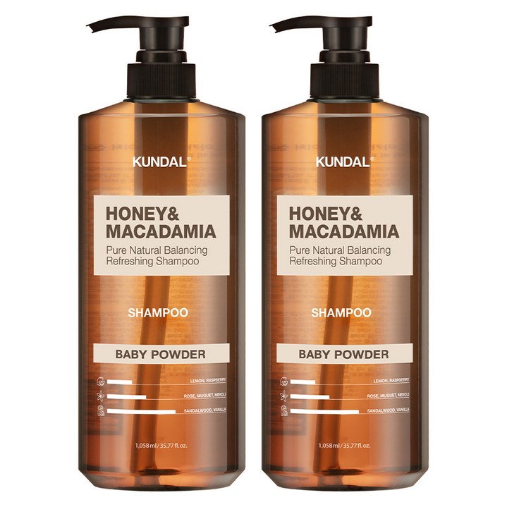 쿤달 허니 앤 마카다미아 네이처 샴푸 베이비파우더향, 1058ml, 2개