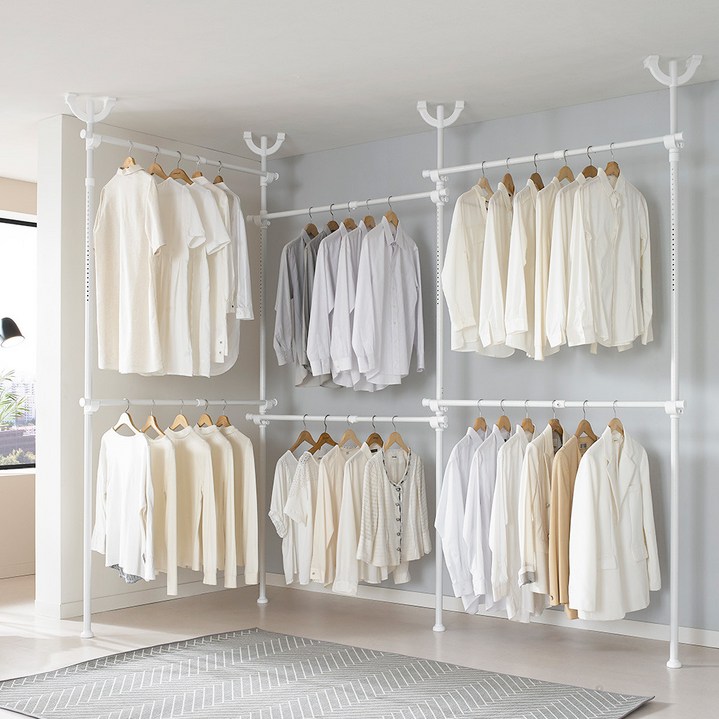 이지온 무타공 시스템 드레스룸 옷걸이 철제 6단 행거 EO-406C, 화이트