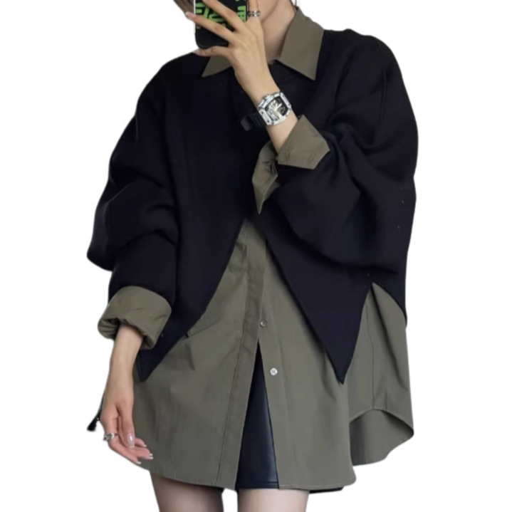 미소모드 셔츠 +레이어드맨투맨 세트 M0009